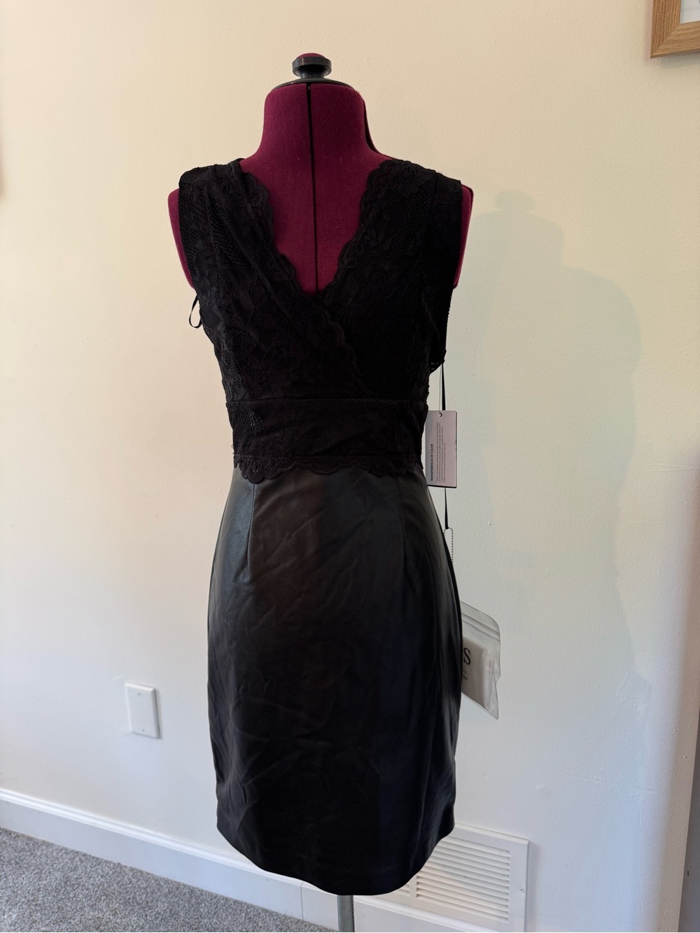 Guess Black Lace Faux Leather Jemma Dress NWT